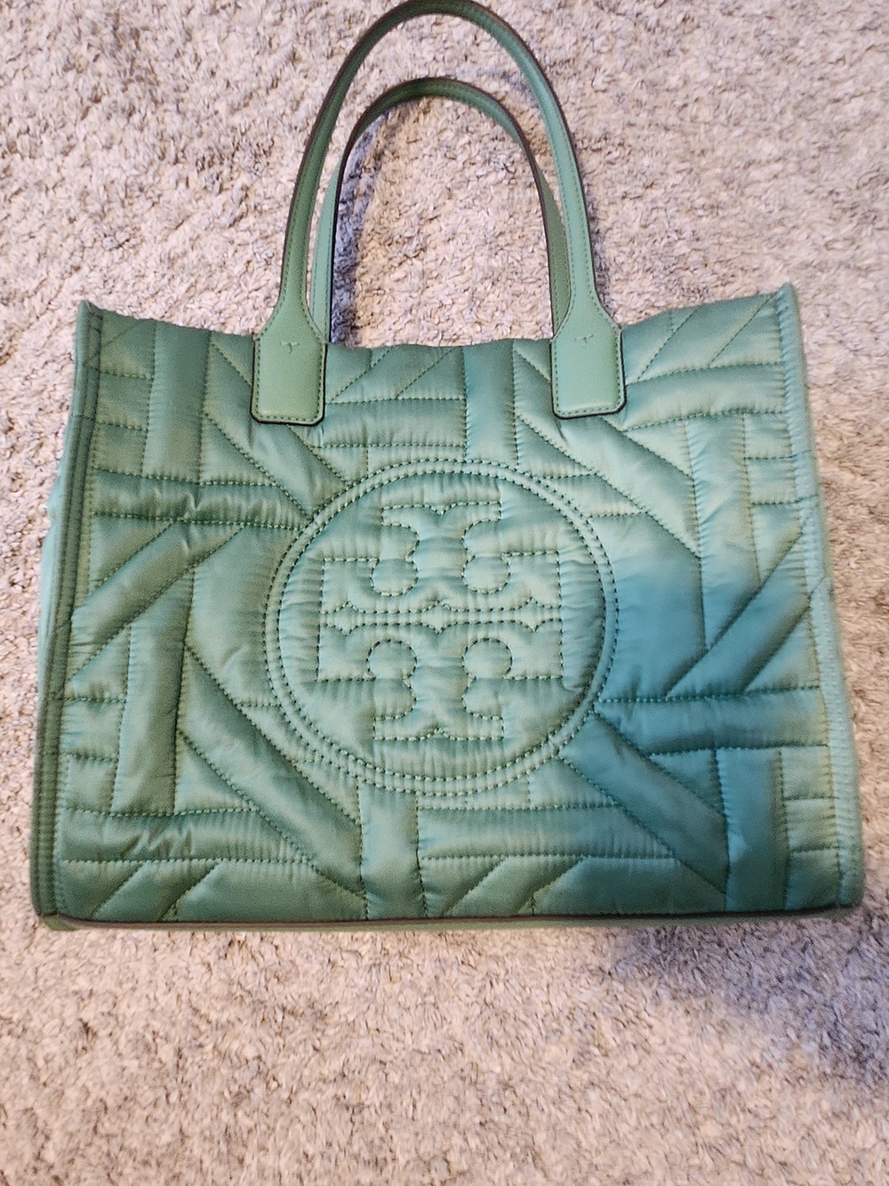 Tory Burch Green Quilted Tote Bag
